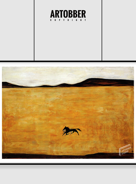 常玉马版画橙色 horse抽象巨幅中国风潮流艺术客厅装饰画卧室挂画