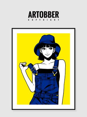 韩国艺术家Hime版画卧室书房女生简笔画挂画玄关极简大尺寸装饰画