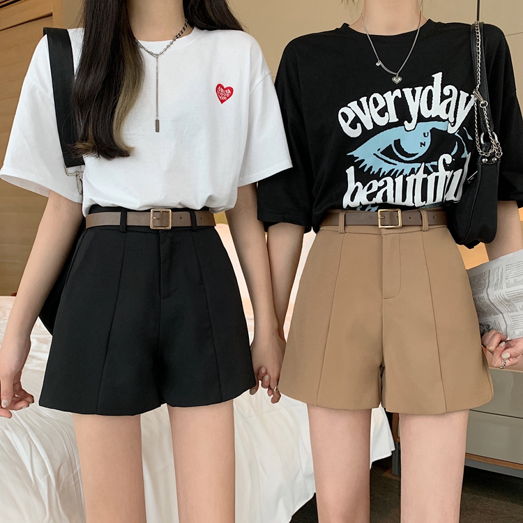 Real price real shot new Korean high waist slim casual pants loose and versatile wide leg shorts
