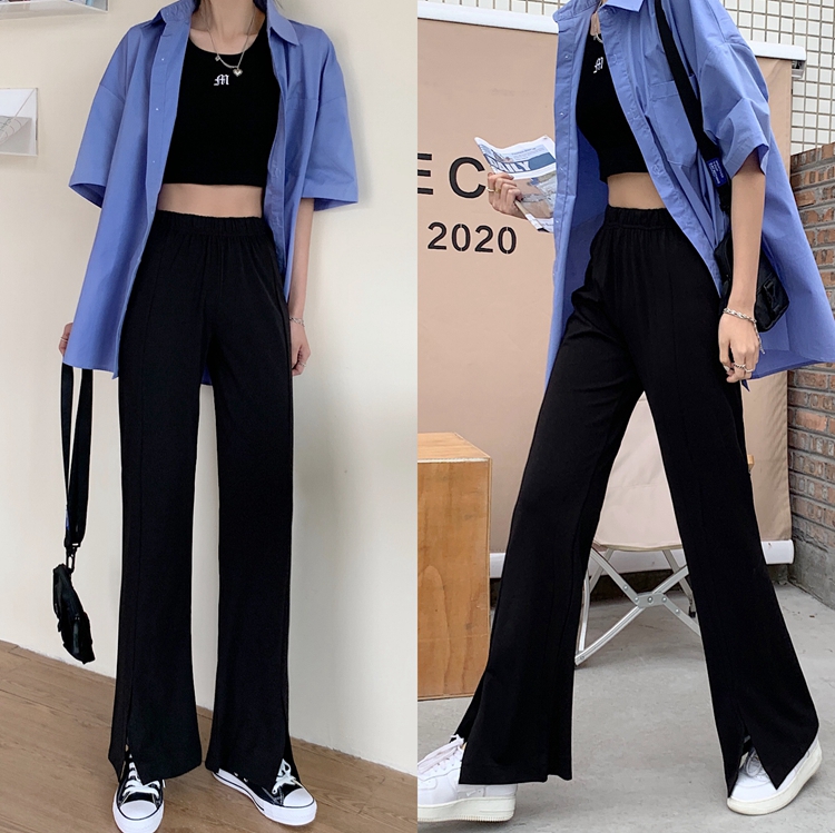 Real price real shot high waist SLIM STRAIGHT casual pants loose split suit floor mop pants