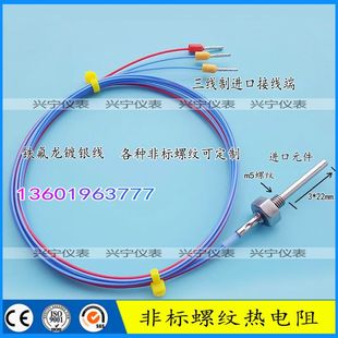 铁氟龙温度传感器探头 m5螺纹PT100热电阻 22mm