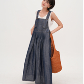 谭烟米 复古蓝色牛仔背带裙女夏季 宽松显瘦百搭休闲少女感连衣裙