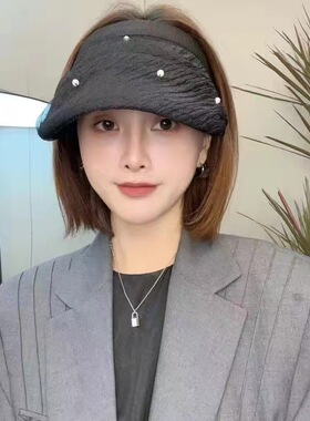 王子文珍珠同款日本柜款仙气风显瘦发箍遮阳防晒帽空顶帽轻薄透气