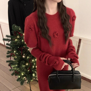 韩系显瘦绝美巨好看有设计感的红色毛衣女款2025新款时尚洋气时髦