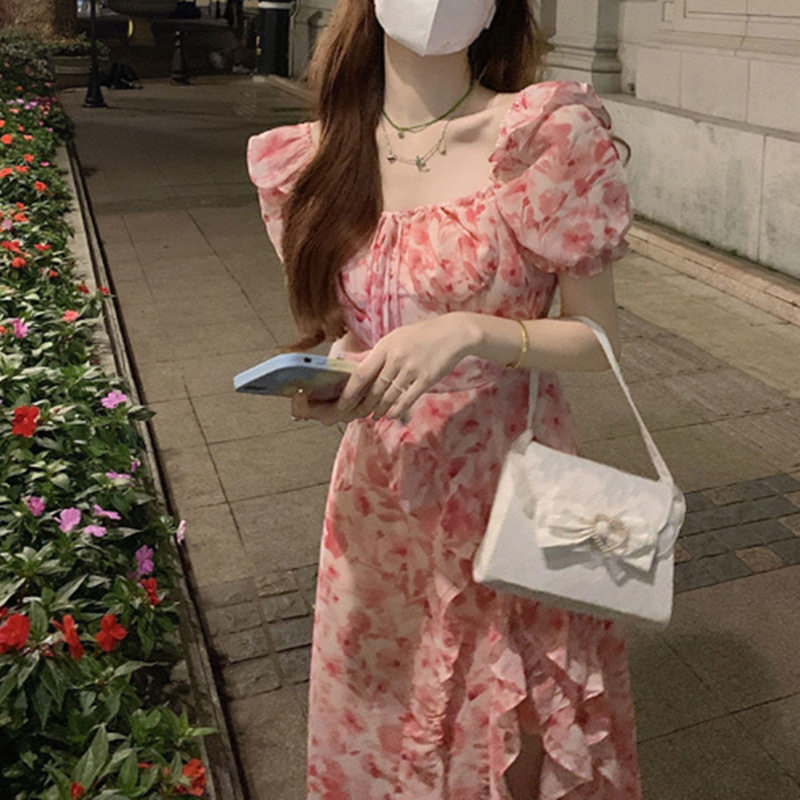 卢昱晓同款雪纺印花法式吊带裙
