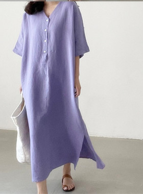 巨舒服~王菲同款棉麻紫色麻袋袍子衣服连衣裙印度尼泊尔宽松大码