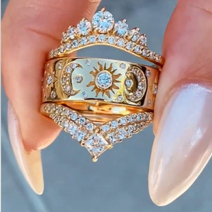 3件套镶钻巨好看的戒指女粗胖手大号冷门2025新款爆款学生党套戒