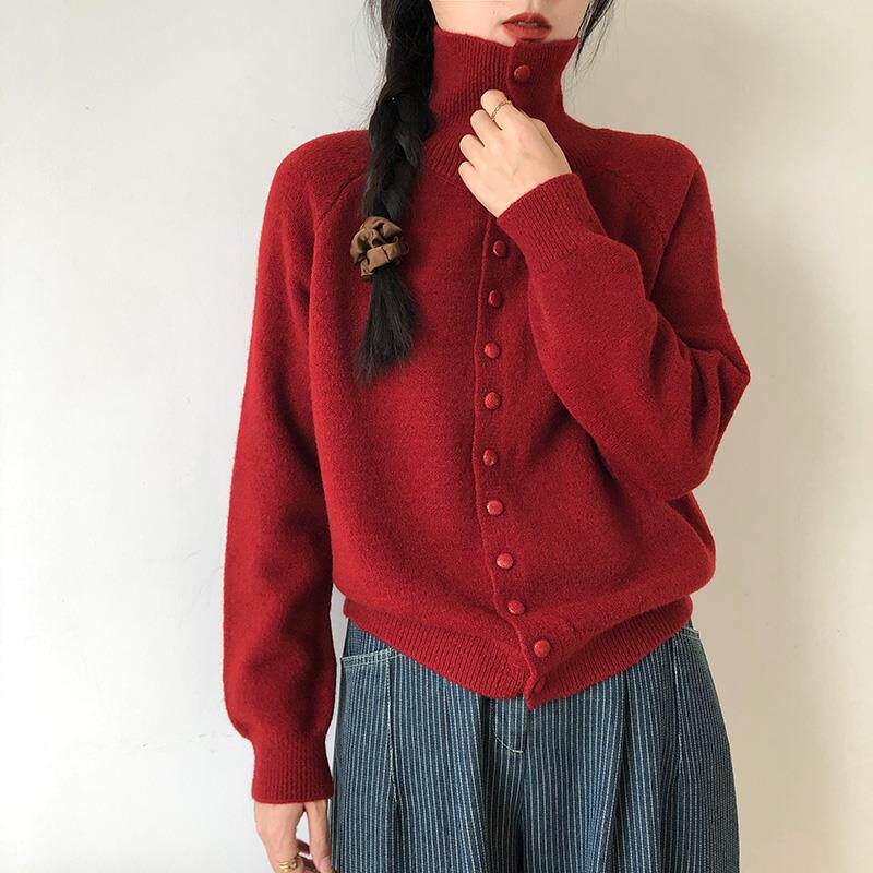 有设计感的红色毛衣女款2025新款绝美巨好看时尚洋气时髦高领针织