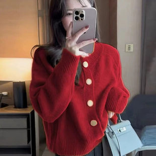 大码慵懒绝美巨好看有设计感的红色毛衣女款2025新款时尚洋气时髦