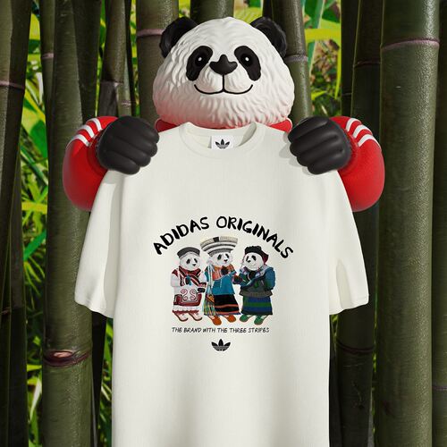 阿迪达斯三叶草男女纯棉熊猫印花运动短袖T恤IB7061