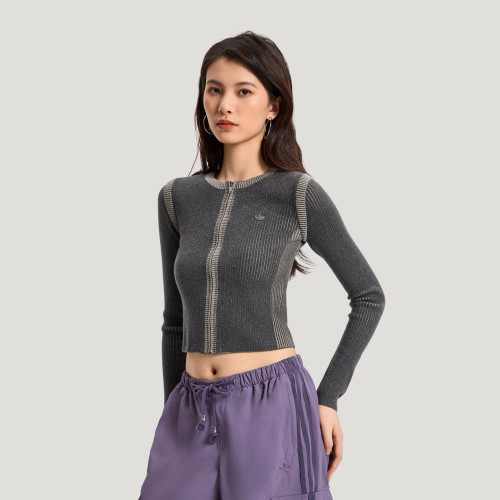 阿迪达斯三叶草女子经典短款运动紧身针织开衫毛衣KR5037|KR5038