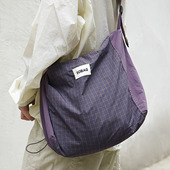 sobag日系通勤紫色格子单肩斜挎大包女山系大容量防泼水尼龙布包