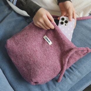 sobag秋冬日系可爱羊毛呢单肩斜挎布包女韩系休闲慵懒毛茸茸布包