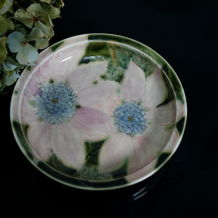 爱曼器/刘平汝窑瓷泥宝石釉中彩花卉壶承茶盘景德镇