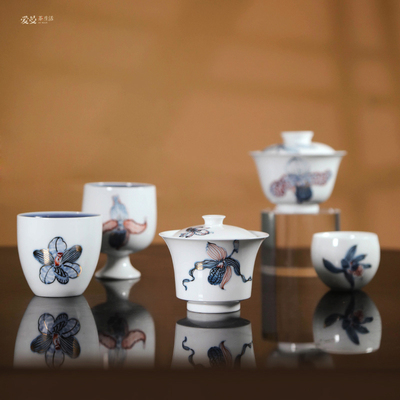 肖道贤手绘青花矾红描金兰花作品