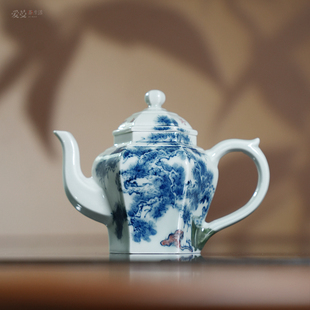 爱曼器 山川绘瓷青花清供图茶壶公杯系列文人画陶瓷景德镇