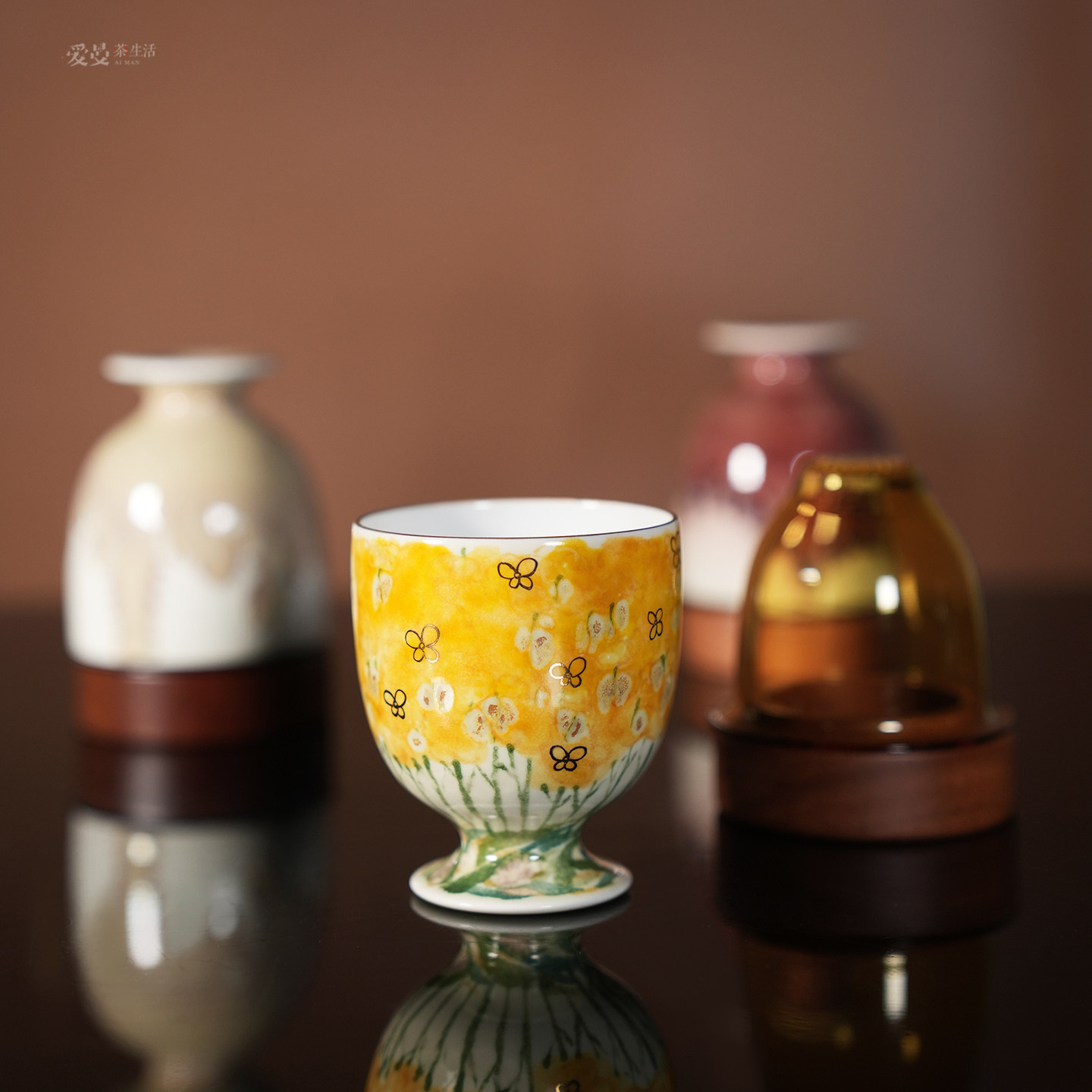 爱曼茶生活 /mooyee原创设计轻奢手绘茶花竹子一瓶茶便携套组礼物
