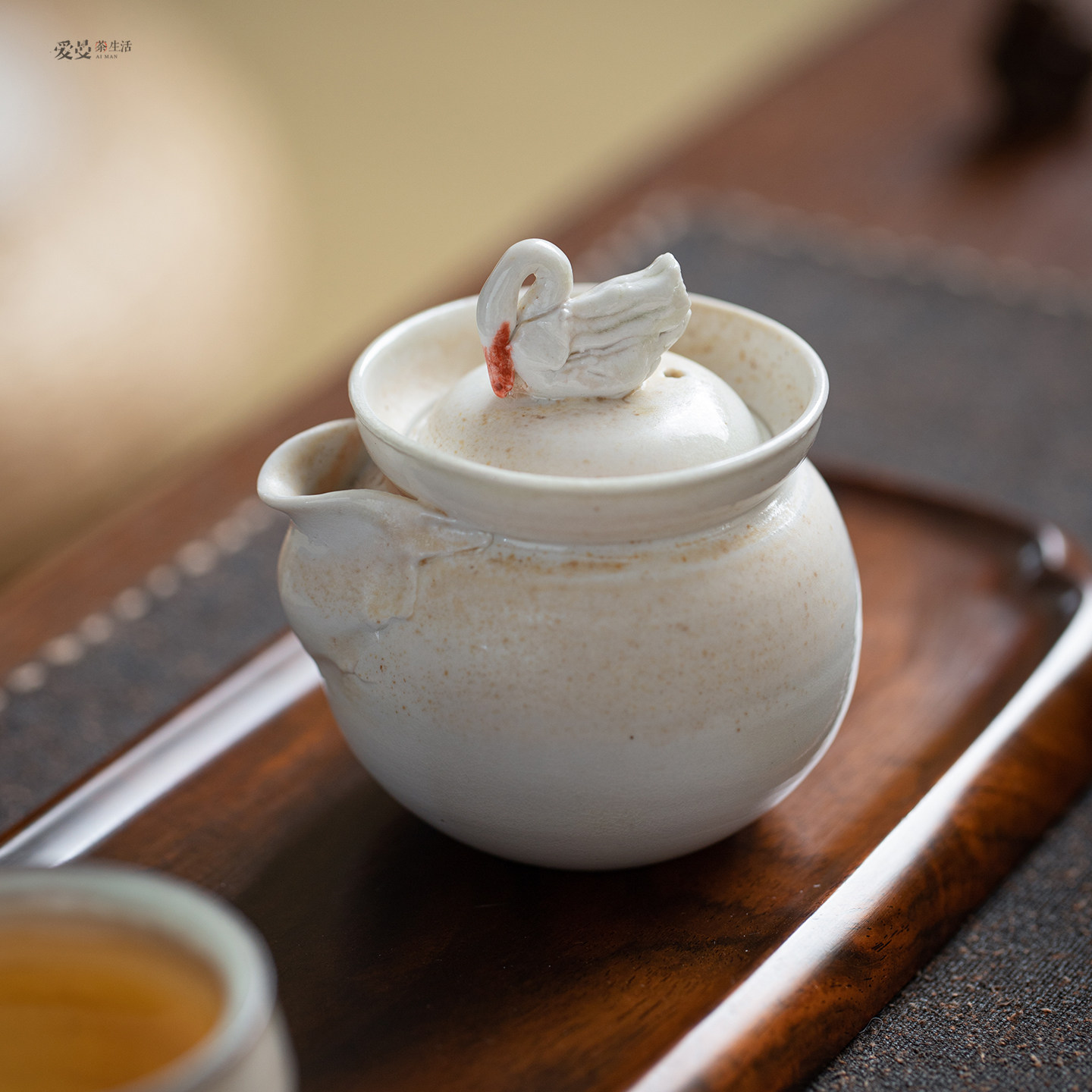 爱曼/木田柴烧瓷泥天鹅摘宝瓶木田窑变玉泥手抓泡茶碗景德镇