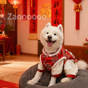 宠物秋冬衣服狗狗保暖加绒新年喜庆唐装萨摩耶金毛中大型犬四脚服