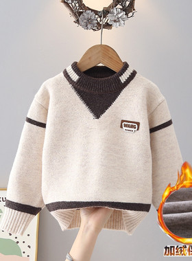 男童毛衣加绒加厚2025冬季新款儿童针织毛线衫厚实保暖痞帅小童装