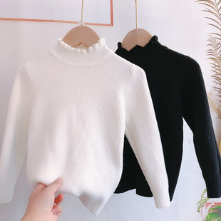 女童毛衣打底衫宝宝仿羊绒木耳边毛线衣针织薄款圆领套头2025冬