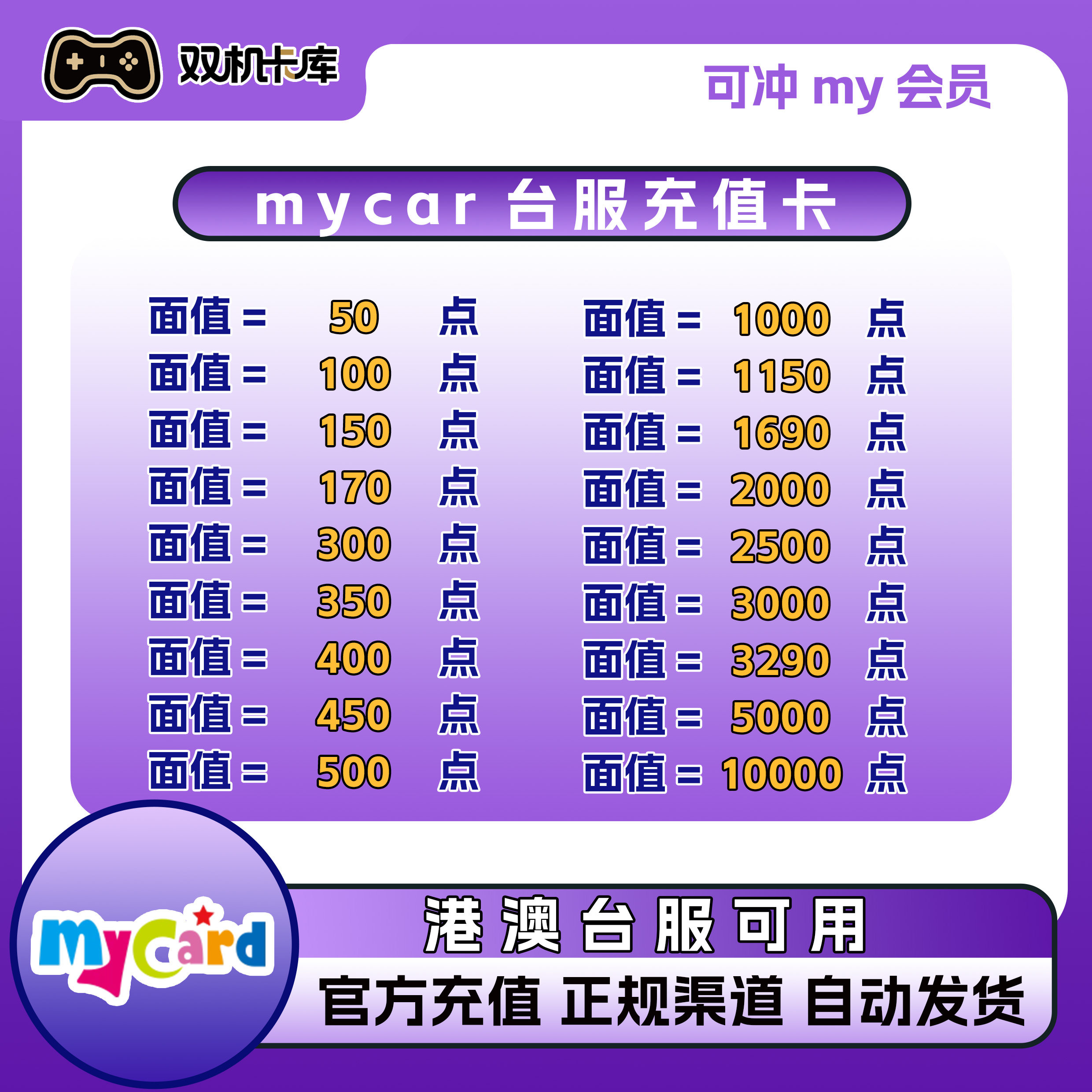 Mycar台湾点数卡mycard点数卡永恒之塔天堂alone2港澳台服充值卡 - 实物图