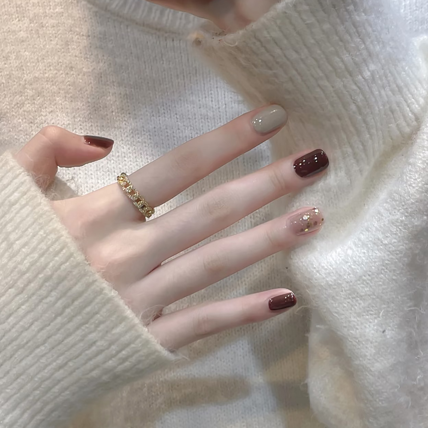 手工制作成品美甲贴片短款显白跳色穿戴甲可卸指甲贴片ins风甲贴