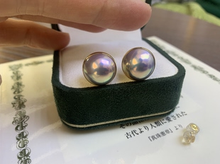 日本制原装 14mm珍珠18k金镶嵌 极光海水马贝耳钉13