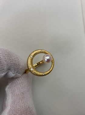 极光海水珍珠纯银戒指6.5-7mm日本akoya珍珠送闺蜜生日礼物