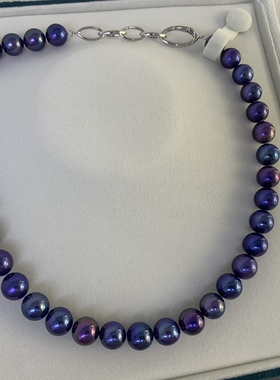 九紫离火天然淡水珍珠10-11mm项链调色正圆强光极微瑕S925银扣