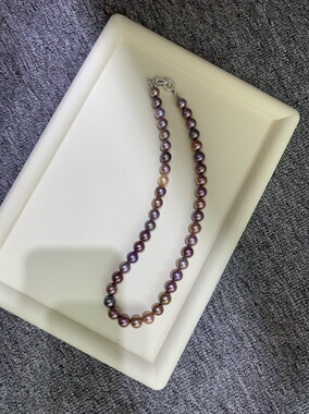 秋冬莫兰迪色天然珍珠长款项链9-11mm正圆极微微瑕淡水珍珠