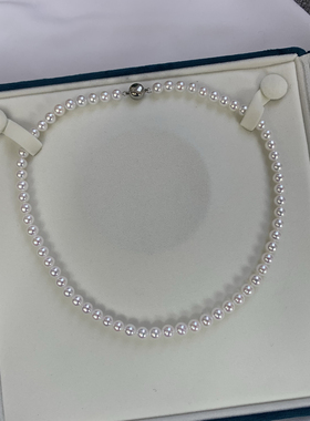 天然珍珠项链6-7mm无瑕极光基本正圆送闺蜜生日礼物纯银扣礼盒装