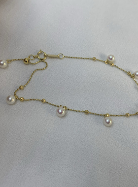 天然珍珠手链淡水珍珠手链正圆极光无暇18k金手链送闺蜜生日礼物