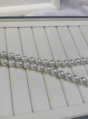 天然色日本真多麻色akoya珍珠项链9-10mm非正圆极微微瑕