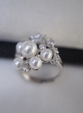 精工版淡水珍珠戒指s925纯银4.5-6.5mm极光无瑕正圆天然珍珠