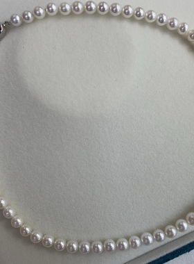 天然珍珠项链正圆极强光极微微瑕6.5-7mm素链925纯银