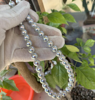 天然色极光真多麻色akoya珍珠项链9-10mm正圆微瑕