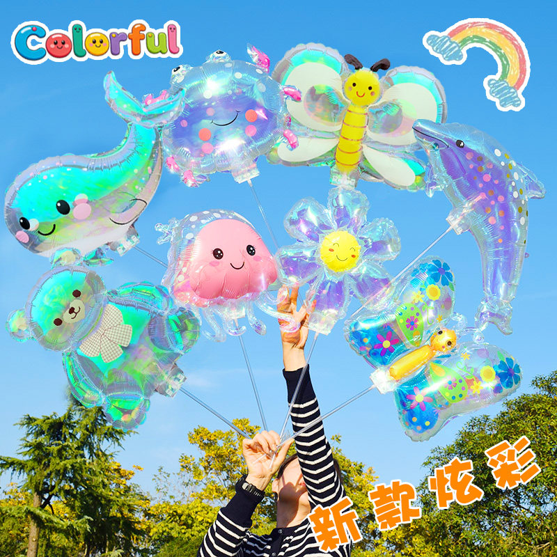 透明手持夹片蝴蝶海豚螃蟹气球