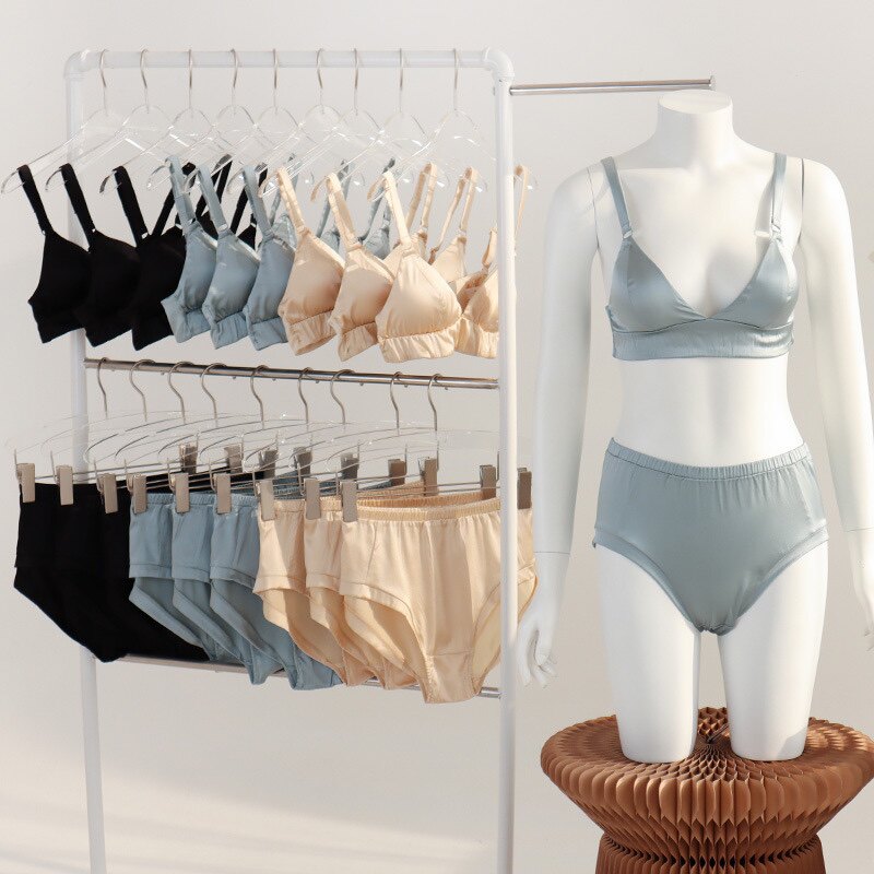 高端19姆米素绉缎桑蚕丝文胸内裤女真丝内衣三角裤套装