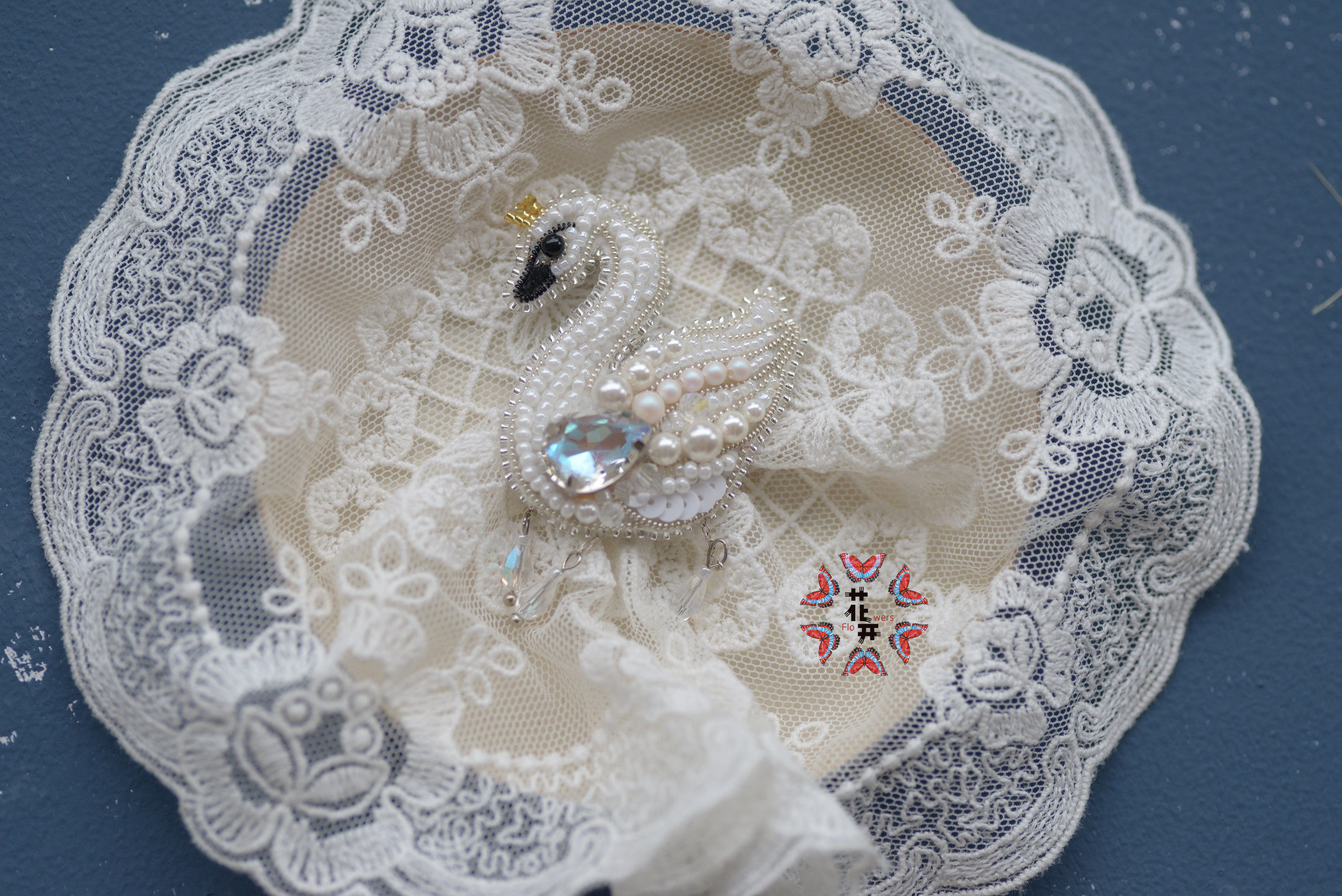 亲爱的依伊 慧雨归晴天鹅水滴法式刺绣珠绣发夹胸针手工材料包diy