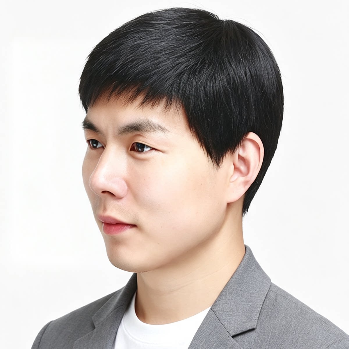 假发男士真发全头套毛寸斜刘海短款中老年光头透气短发手织真人发