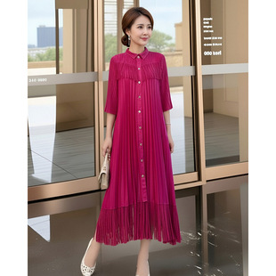 三宅褶皱流苏连衣裙春女装绿色裙子宽松大码遮肚高级感好看大摆裙