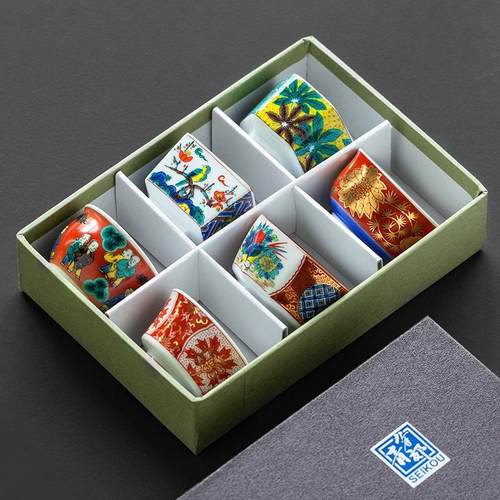 日本进口九谷烧时代绘手工茶杯套装品茗杯陶瓷礼盒装乔迁送礼品
