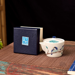 日本进口全新九谷烧青郊小鸟茶杯宝瓶分茶器陶瓷日式茶具泡茶壶