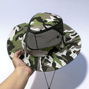 钓鱼帽男士户外休闲登山帽夏天遮阳帽防晒帽迷彩大檐太阳帽男凉帽