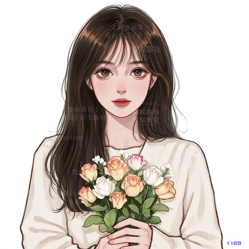 原创漫画手绘卡通女微信头像 鲜花纯情美女  自动发货 头像收集社