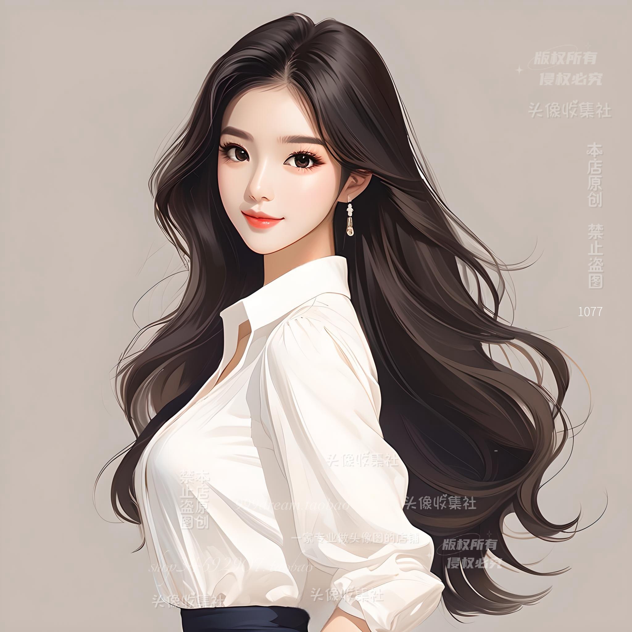 原创漫画手绘微信头像精致高级温柔知性美女 自动发货 头像收集社