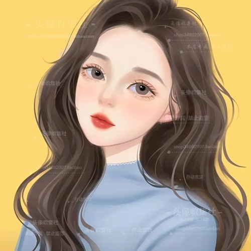 头像女卡通动漫手绘 温婉长发美女高清头像  头像收集社 自动发货