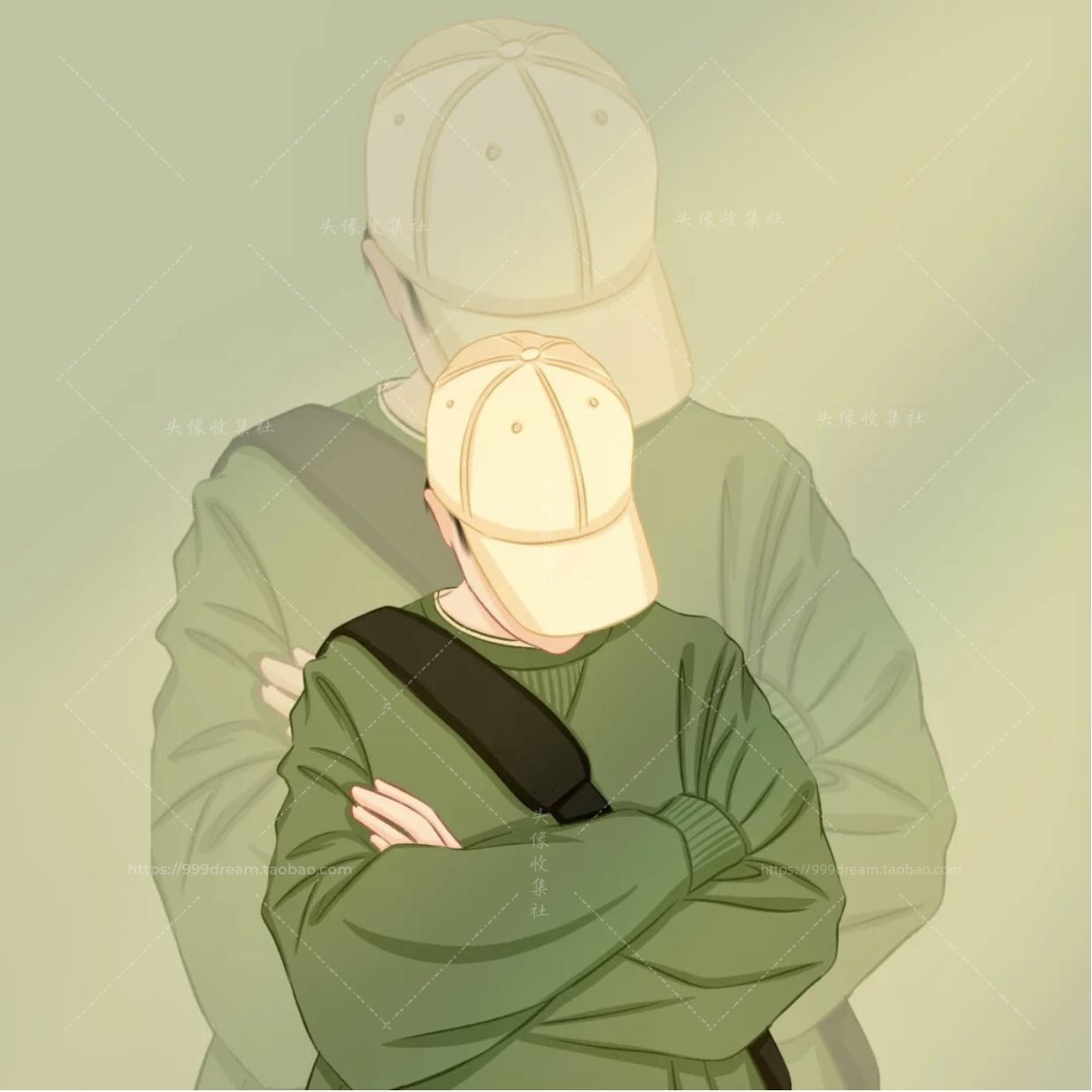 情侣头像 卡通动漫 手绘 戴帽子 男女 自动发货  头像收集社 情头