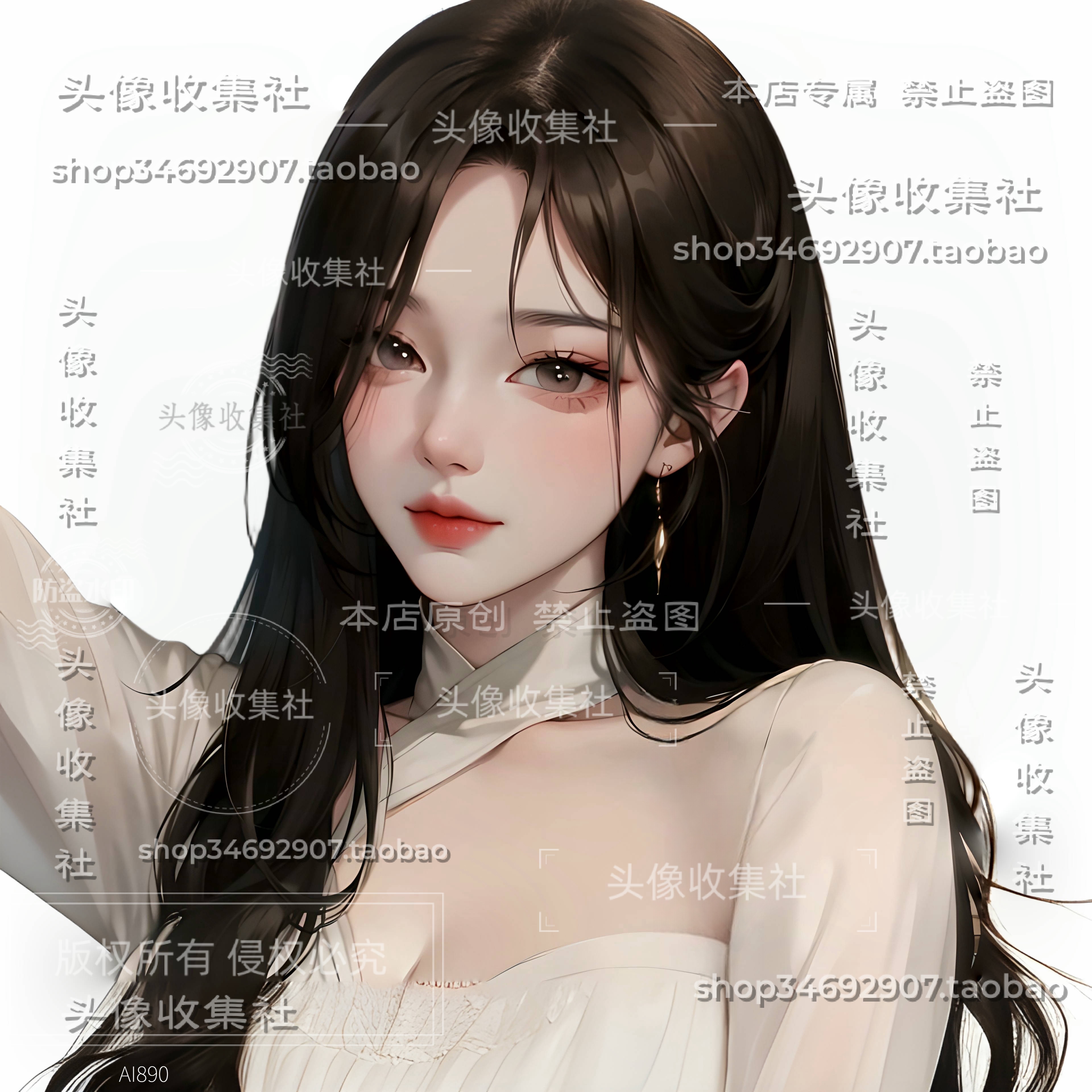 原创ai漫画女孩长发性感御姐卡通手绘高清图 自动发货 头像收集社